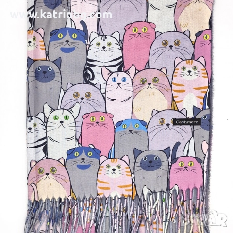 Шал с котки и ръкавици – сив подаръчен комплект за жена Код на продукта:DAK-0047, снимка 2 - Подаръци за жени - 52292813