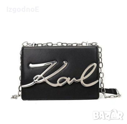 Малка черна кожена чанта Karl, снимка 1 - Чанти - 45079921
