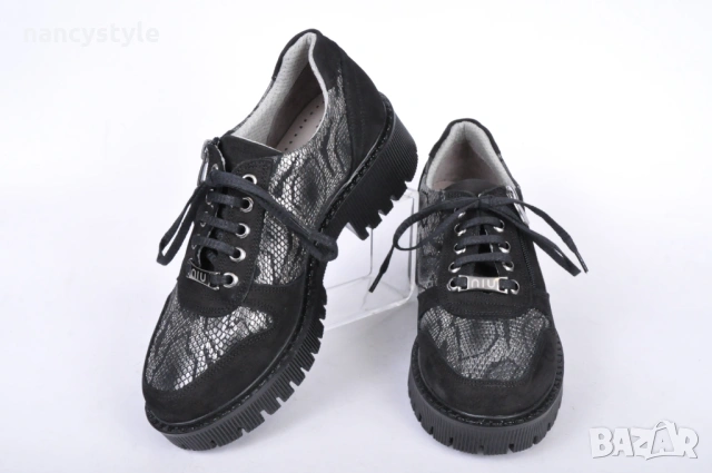 СЕЗОН'26! Черни дамски обувки - кожа и велур, снимка 2 - Дамски ежедневни обувки - 53947983