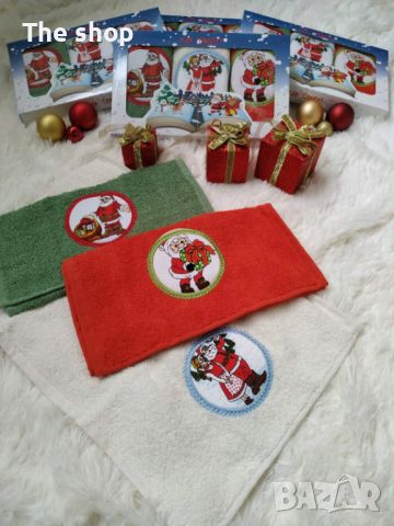 Подаръчни коледни комплекти с три памучни кърпи (002), снимка 4 - Коледни подаръци - 46256015