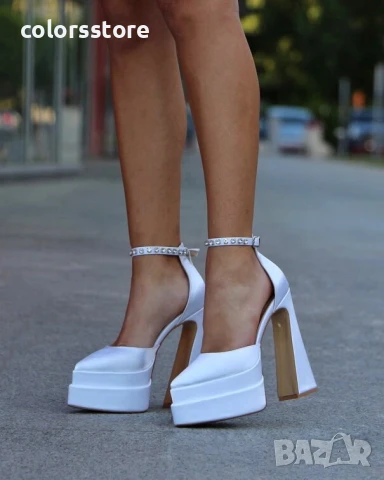 Сандали на ток - бял сатен - VTS1

, снимка 2 - Сандали - 50913668