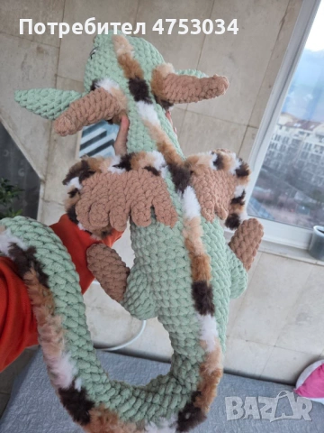 Плетена играчка, голям плюшен дракон, ръчна изработка, снимка 9 - Плюшени играчки - 53684319