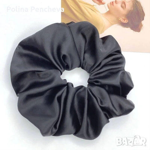 Скрънчита за коса - сатен, снимка 3 - Аксесоари за коса - 53356323