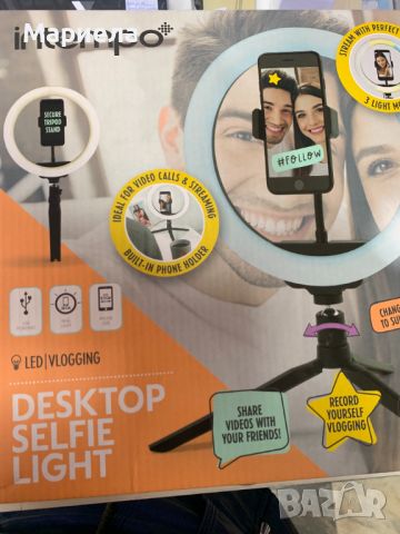 Настолна лампа за селфи с държач за телефон , Sync Desktop Selfie Light Ring Stand with Phone Holder, снимка 3 - Светкавици, студийно осветление - 45750501