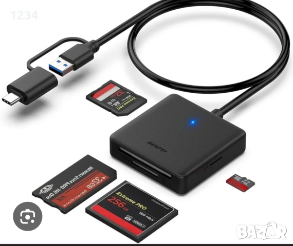 Четец на карти с памет, BENFEI 4in1 USB 3.0 и USB-C към SD Micro SD MS CF адаптер за четец на карти