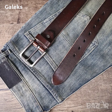 Мъжки кожени колани с двойна и квадратна катарама /Черна естест. кожа!