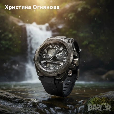 Спортен аналогово-дигитален мъжки часовник с подсветка, аларма и водоустойчив корпус