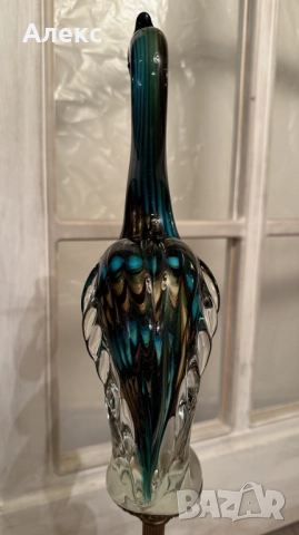 Голяма изящна птица, духано стъкло, 1.320кг, снимка 7 - Статуетки - 52597078