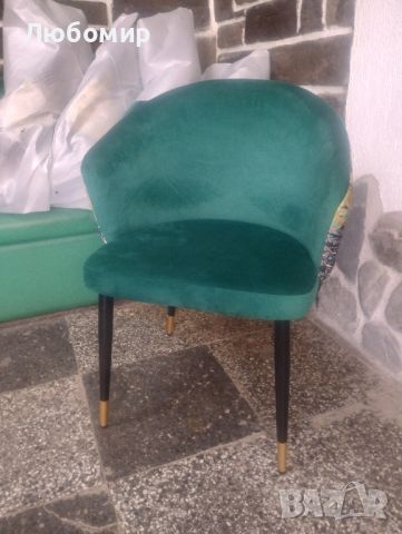 Зелен тапициран кадифен трапезарен стол Модерен кресло с ръце в златно и черно

, снимка 8 - Столове - 45251754