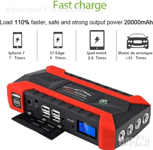 Стартерно устройство high power jump starter за кола, 128 000 mAh, 4 USB