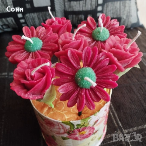 Цветен букет от ароматни восъчни свещи, снимка 10 - Подаръци за жени - 53658295