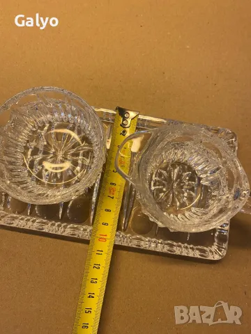 Елегантен сервизен комплект от кристални чаши с поднос, захарница и наливачка, внос Германия. , снимка 3 - Чаши - 49819037