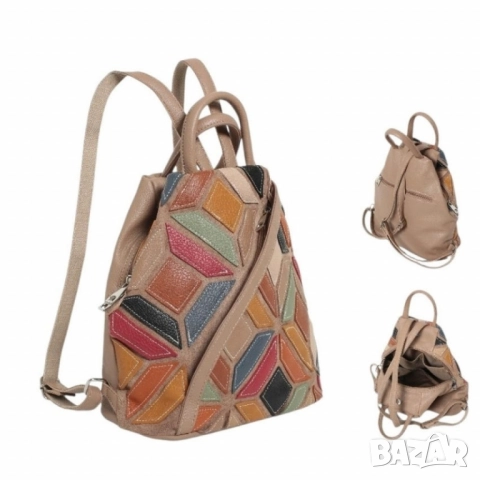 Стилна дамска раница с цветна мозайка, снимка 2 - Чанти - 51884570