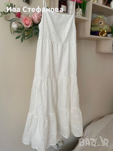 Бяла дълга нова бродерия  дантелена елегантна кукленска ажурна рокля ажур 100 % памук памучна, снимка 6 - Рокли - 46406061