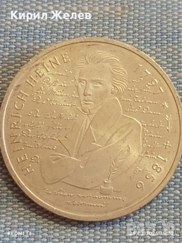 Сребърна монета 10 дойче марки 1997г. ФРГ тема 200г. От рождението на поета Хайнрих Хайне 53642, снимка 8 - Нумизматика и бонистика - 53657169