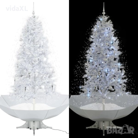 vidaXL Коледна елха с валящ сняг и основа от чадър, бяла, 190 см(SKU:284338)