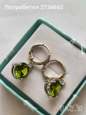 Сребърни обеци със зелен цирконии , снимка 4 - Обеци - 53710552