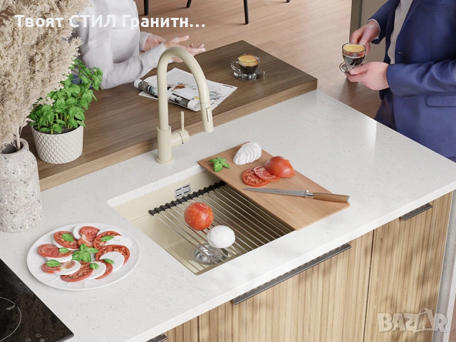 Бежов кухненска мивка за вграждане под плот Прага 60 Level 560 x 470 мм, снимка 3 - Мивки - 53986205