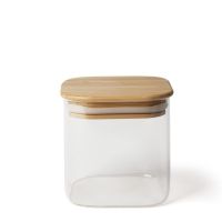 Квадратен стъклен буркан с дървена капачка, различни размери, снимка 3 - Аксесоари за кухня - 45778526