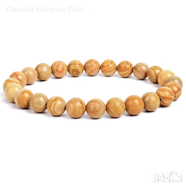 Гривна от Камък Дървесни Вени – естествени мъниста 8мм, 19см, снимка 1