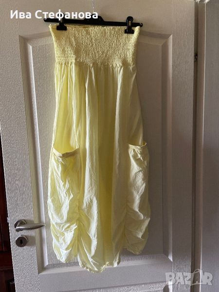 Нова дълга спортно елегантна набрана карго жълта рокля one size размер универсален, снимка 1