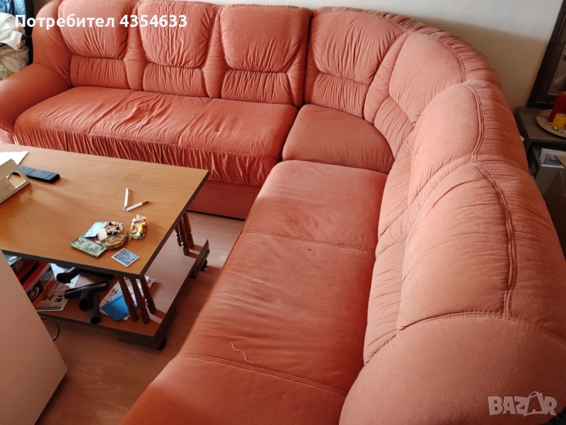 Втора ръка холна ъглова гарнитура цвят керамида., снимка 1