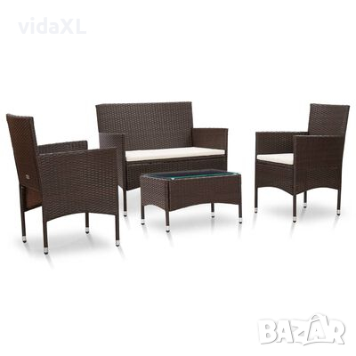 vidaXL Градински комплект с възглавници, 4 части, кафяв полиратан（SKU:45811, снимка 1