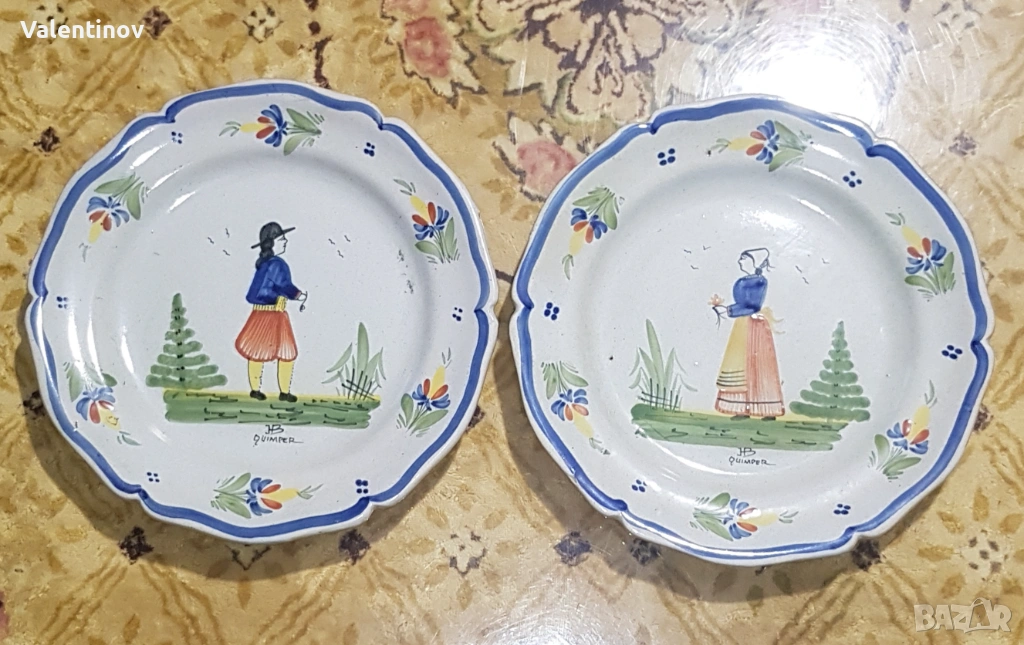 Две старинни керамични чинии- Quimper- Франция , снимка 1