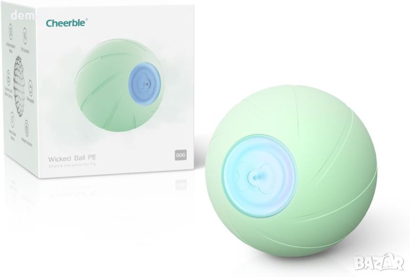 Cheerble Интерактивна топка за кучета, играчка с 3 интерактивни режима, с LED светлини, зелена, снимка 1
