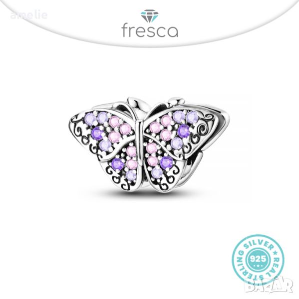 Final SALE!Талисман Fresca по модел тип Pandora Пандора сребро 925 Purple Butterfly. Колекция Amélie, снимка 1