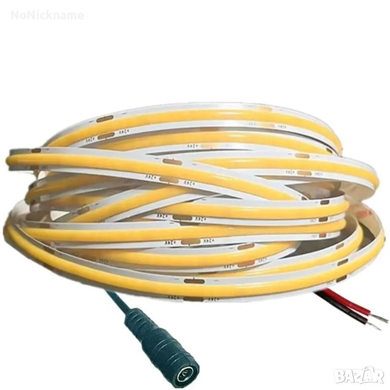 5М, 4000K, LED COB лента 8мм с DC 12V щепсел 2-пинов кабел димируема линейна светлина декорация, снимка 1