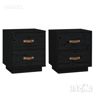 vidaXL Нощни шкафчета, 2 бр, черни, 40x34x45 см, борово дърво масив（SKU:818334, снимка 1