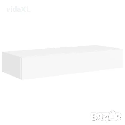 vidaXL Стенен рафт с чекмедже, бял, 60x23,5x10 см, МДФ（SKU:330255）, снимка 1