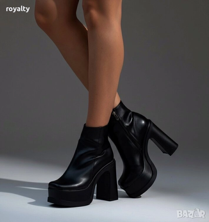 Боти на ток - черна кожа, снимка 1