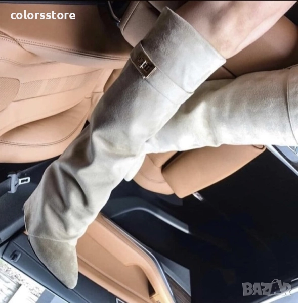 Ботуши на платформа - бежов велур - K-40 , снимка 1