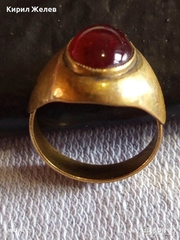 СТАРИНЕН КЛАСИЧЕСКИ ПРЪСТЕН с ГРАНАТ РЯДКО РЕТРО БИЖУ 52307, снимка 1