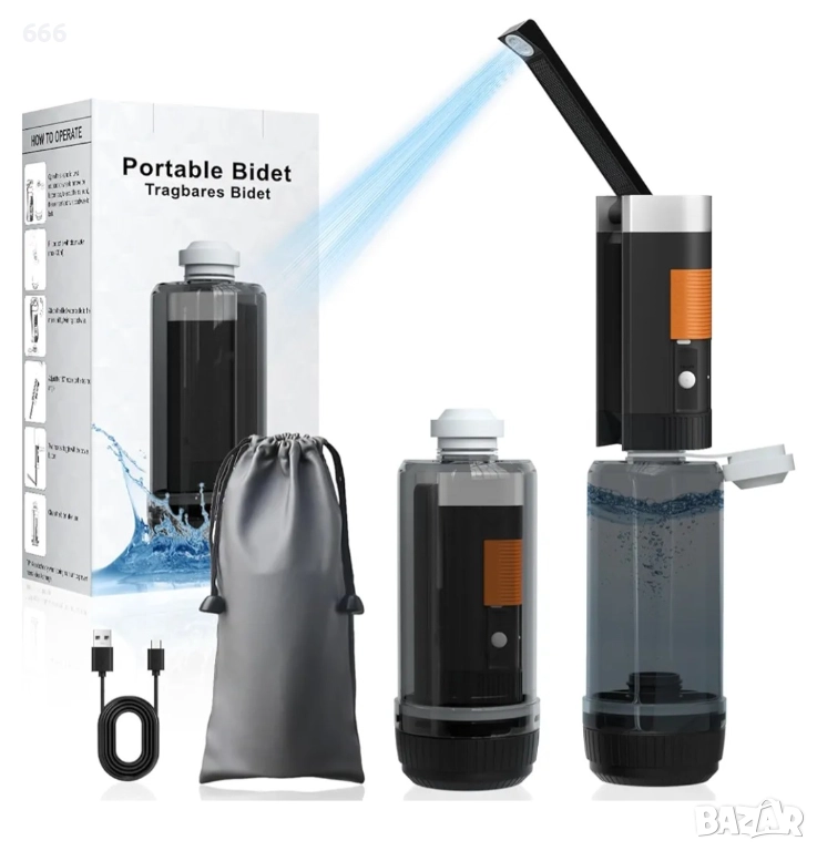 Преносимо биде, USB акумулаторно, 400 мл, 2 режима, снимка 1