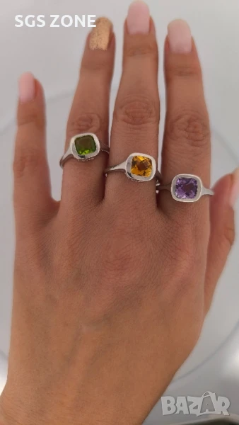 СРЕБЪРНИ ПРЪСТЕНИ от ТАЙЛАНД С ЕСТЕСТВЕН ПЕРИДОТ, ЦИТРИН ИЛИ АМЕТИСТ, снимка 1