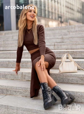 Дамски комплект от раиран топ и пола с цепка Keelyn, 4цвята , снимка 14 - Комплекти - 53957838