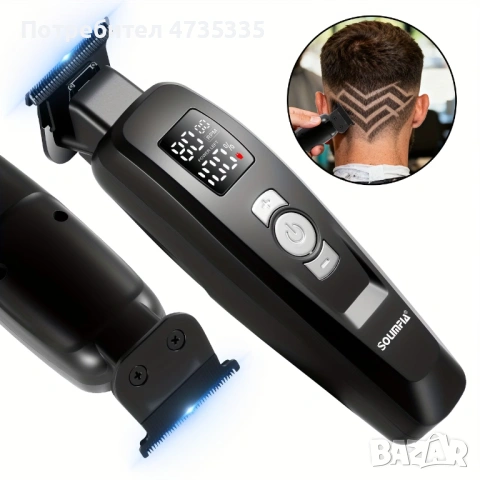 Професионален безжичен тример за коса и брада – LED дисплей, в кутия, снимка 4 - Мъжка козметика - 54181302