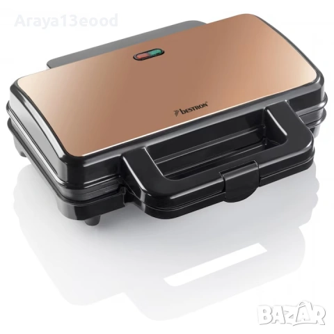 Уред за сандвичи / тостер BESTRON ASM90XLCO XL, 900W за 4 триъгълни сандвича, мед/черен, снимка 4 - Тостери - 53882825