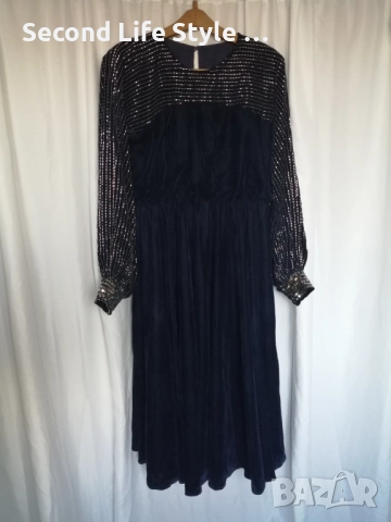 Нова дамска елегантна ASOS DESIGN midi рокля от тъмносиньо кадифе, р-р L, снимка 5 - Рокли - 52923698