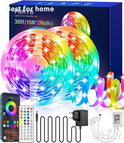 Смарт LED лента 30 m RGB- управление от телефон и дистанционно FGRYB, снимка 1 - Лед осветление - 45935467