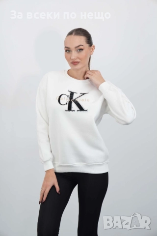 Calvin Klein Дамска Памучна Бяла Блуза С Дълъг Ръкав Код A965