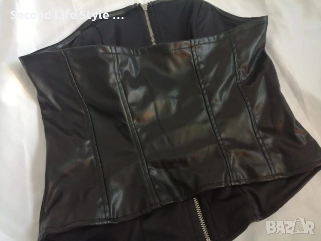 H&M нов кожен топ корсет-бюстие с цип отпред р-р XS , снимка 6 - Корсети, бюстиета, топове - 54114945