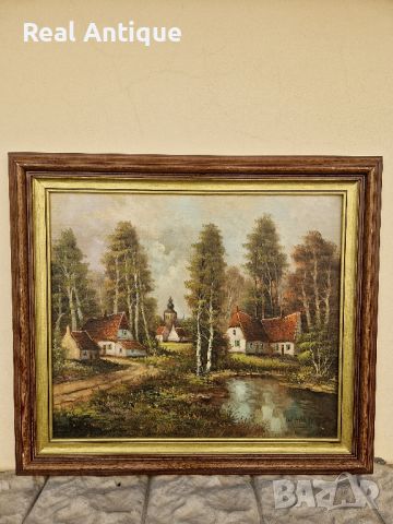 Чудесна много красива антикварна белгийска авторска майсторска картина масло върху платно , снимка 3 - Картини - 45843351