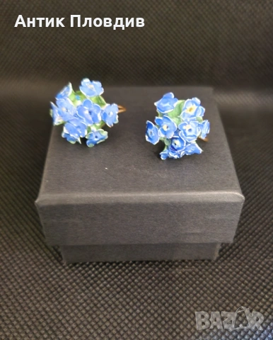 Винтидж английски обеци с незабравки – Made in England, снимка 6 - Обеци - 53719231