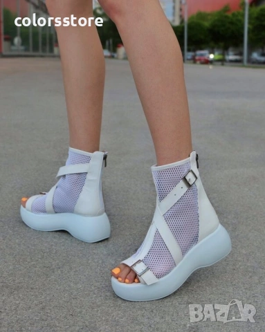 Летни боти на платформа - бели - LV33