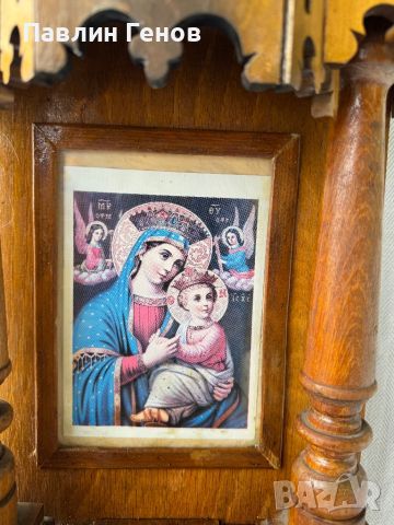 Дърворезба, старинен домашен иконостас с кандило , икона, снимка 6 - Антикварни и старинни предмети - 45418992