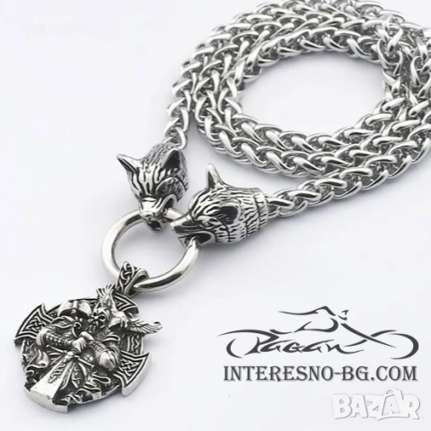 Викинг с вълци-колие от неръждаема стомана 316L, снимка 2 - Колиета, медальони, синджири - 52298790